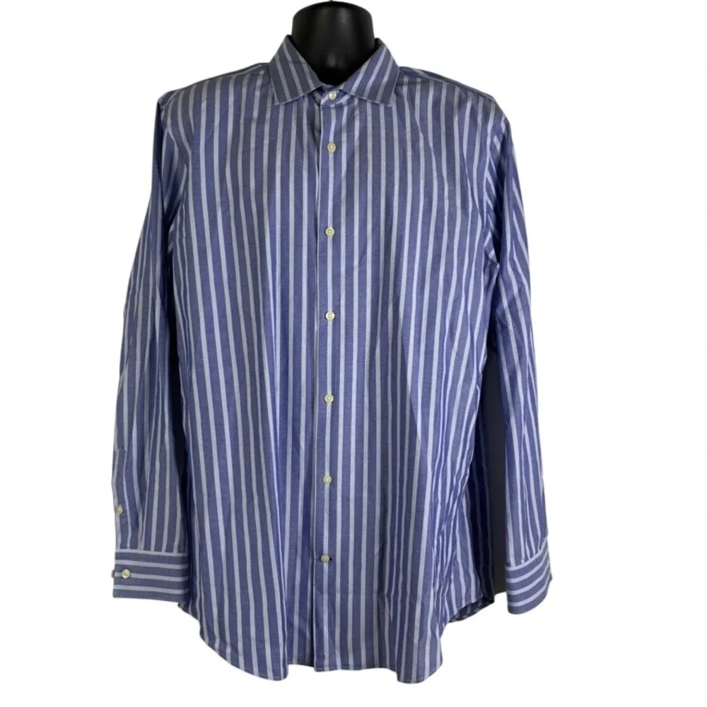Banana Republic Fitted Blue White Stripe Dress Shirt XL 17-17‎ 1/2 Cotton